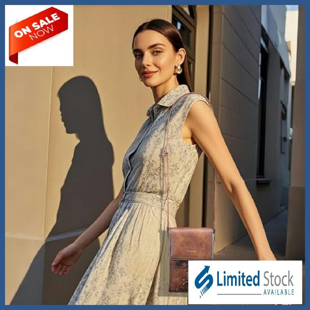 Small Vegan Leather Crossbody Phone Bag with Embossed Flower Design - Picture 6 of 8